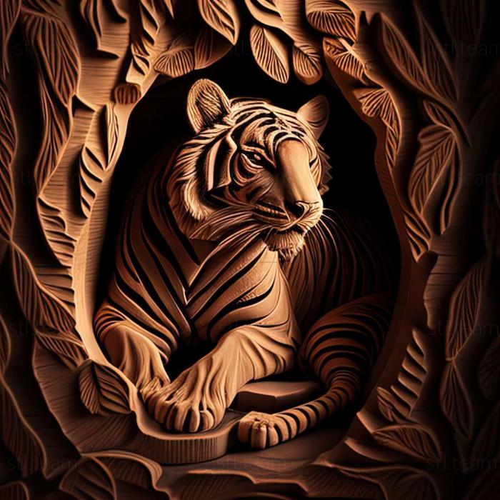 3D модель Тигр на резном (STL)